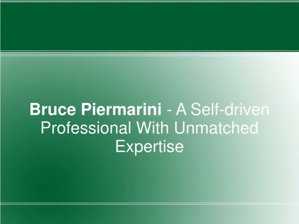 Bruce Piermarini - A Self-driven Professional With Expertise