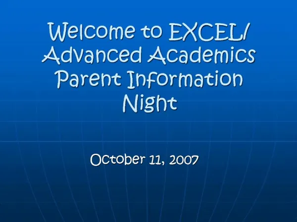 Welcome to EXCEL