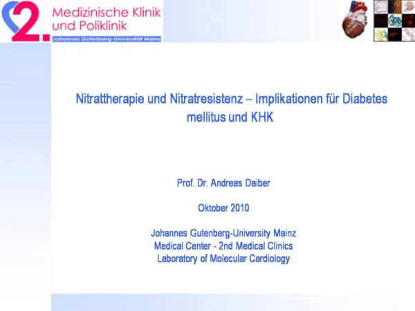 Nitrattherapie und Nitratresistenz Implikationen f r Diabetes mellitus und KHK