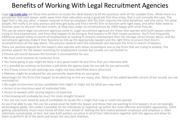 5Advantages of Functioning With Legal Recruitment Agencies