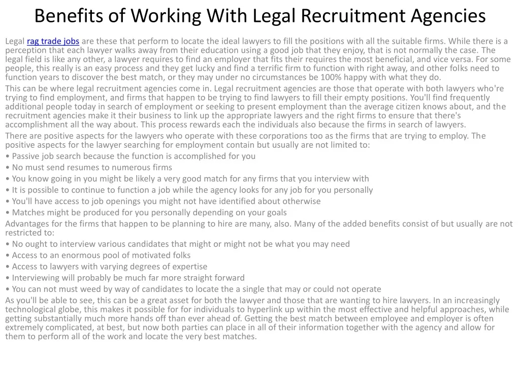 benefits of working with legal recruitment agencies