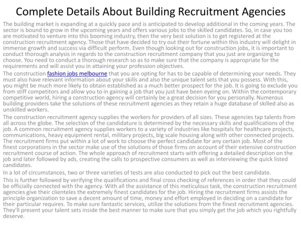 8Complete Details About Building Recruitment Agencies