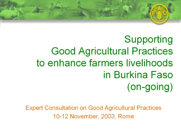 supporting good agricultural practices to enhance farmers livelihoods in burkina faso on-going