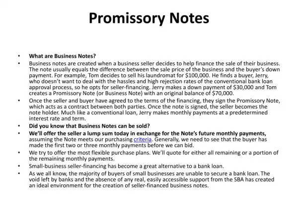 Promissory Notes Secured By A Business | Business Notes | Se