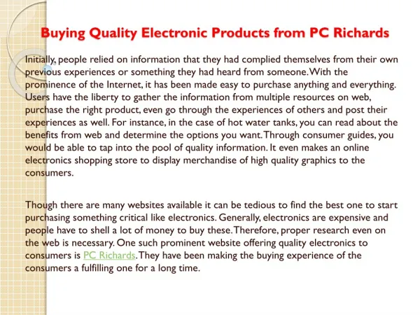 Buying Quality Electronic Products from PC Richards