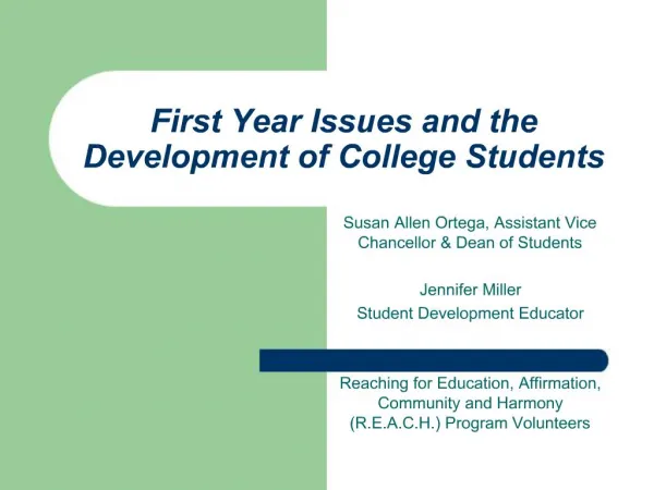 First Year Issues and the Development of College Students