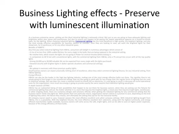 Business Lighting effects - Preserve with luminescent illumi