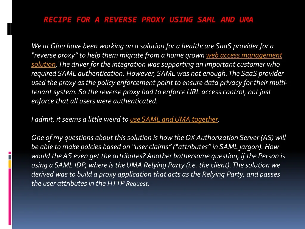 recipe for a reverse proxy using saml and uma