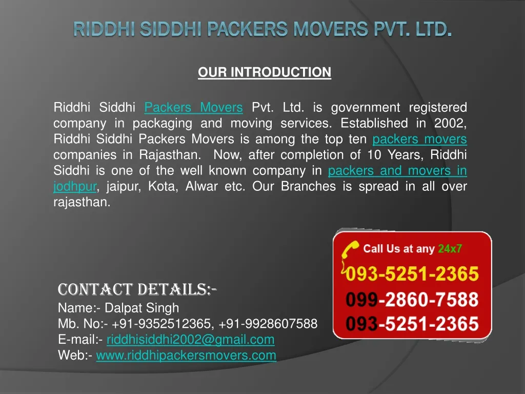 riddhi siddhi packers movers pvt ltd