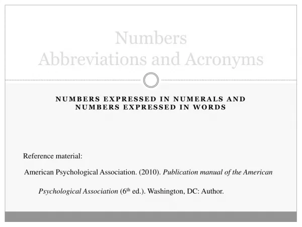 Numbers Abbreviations and Acronyms