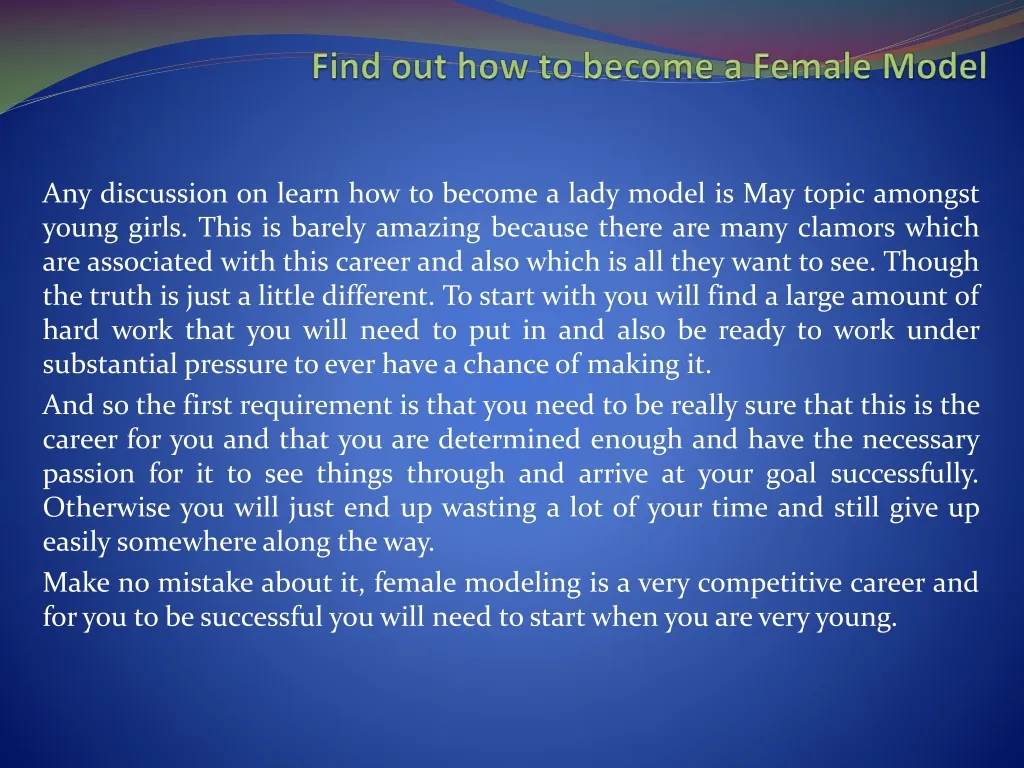 find out how to become a female model