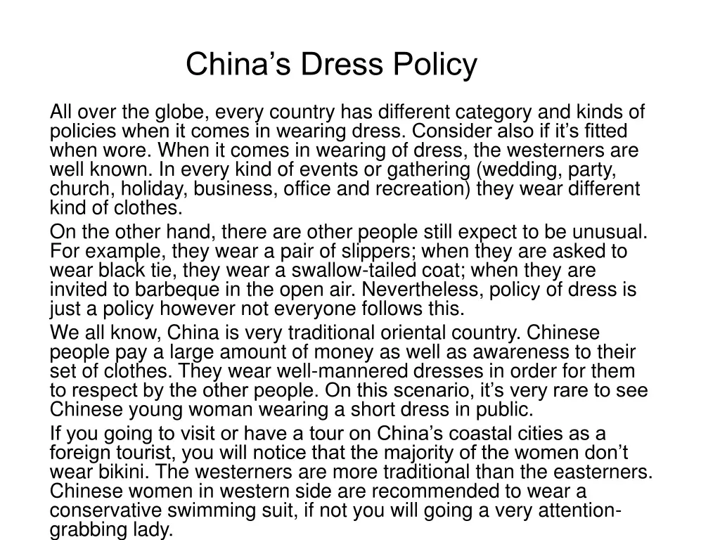 china s dress policy