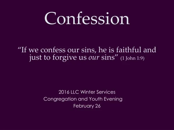 2016 LLC Winter Services Congregation and Youth Evening	 February 26