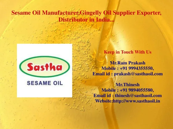 Sastha-Sesame oil Exporter in India