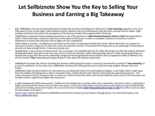 Seller Financed Business Notes In USA | Note Investing | Buy