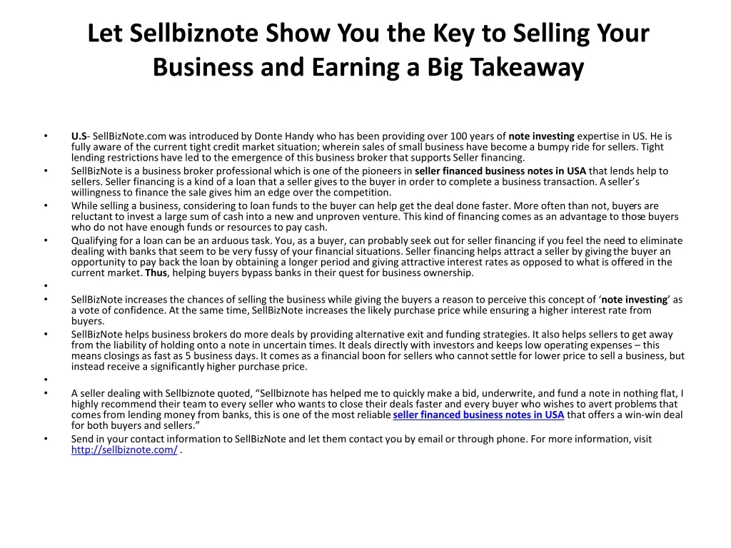 let sellbiznote show you the key to selling your business and earning a big takeaway