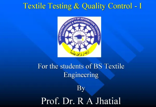 Textile Testing Quality Control - I