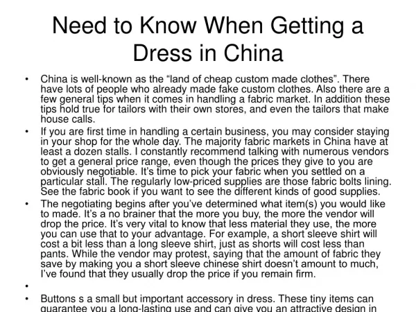 Need to Know When Getting a Dress in China