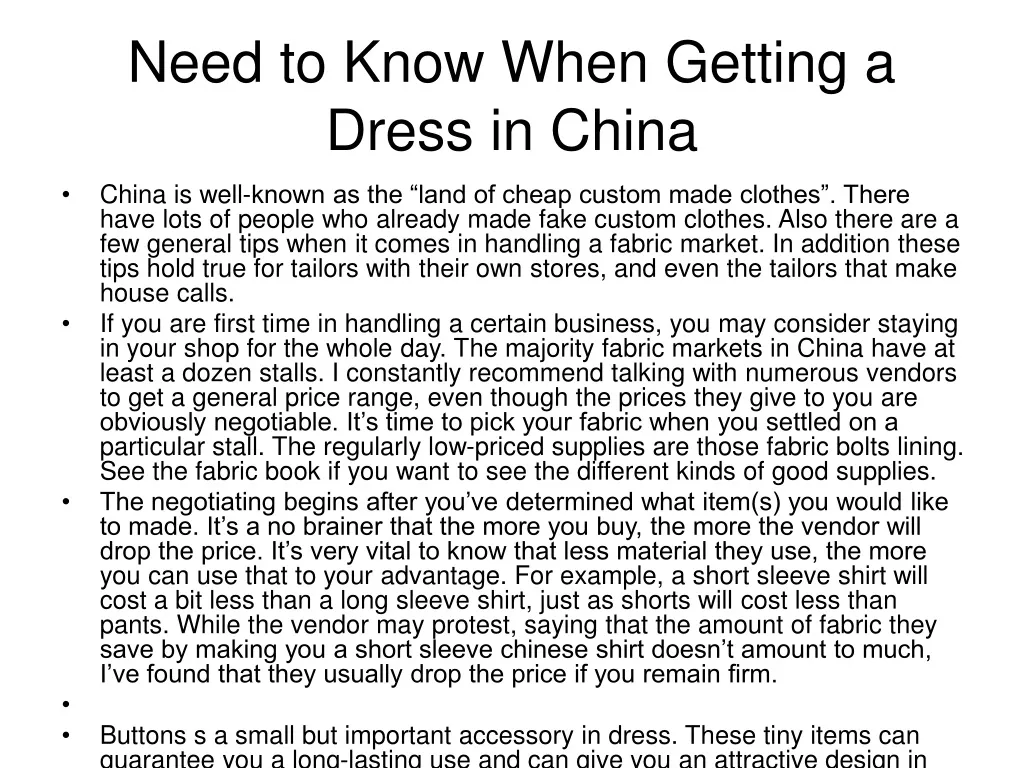 need to know when getting a dress in china