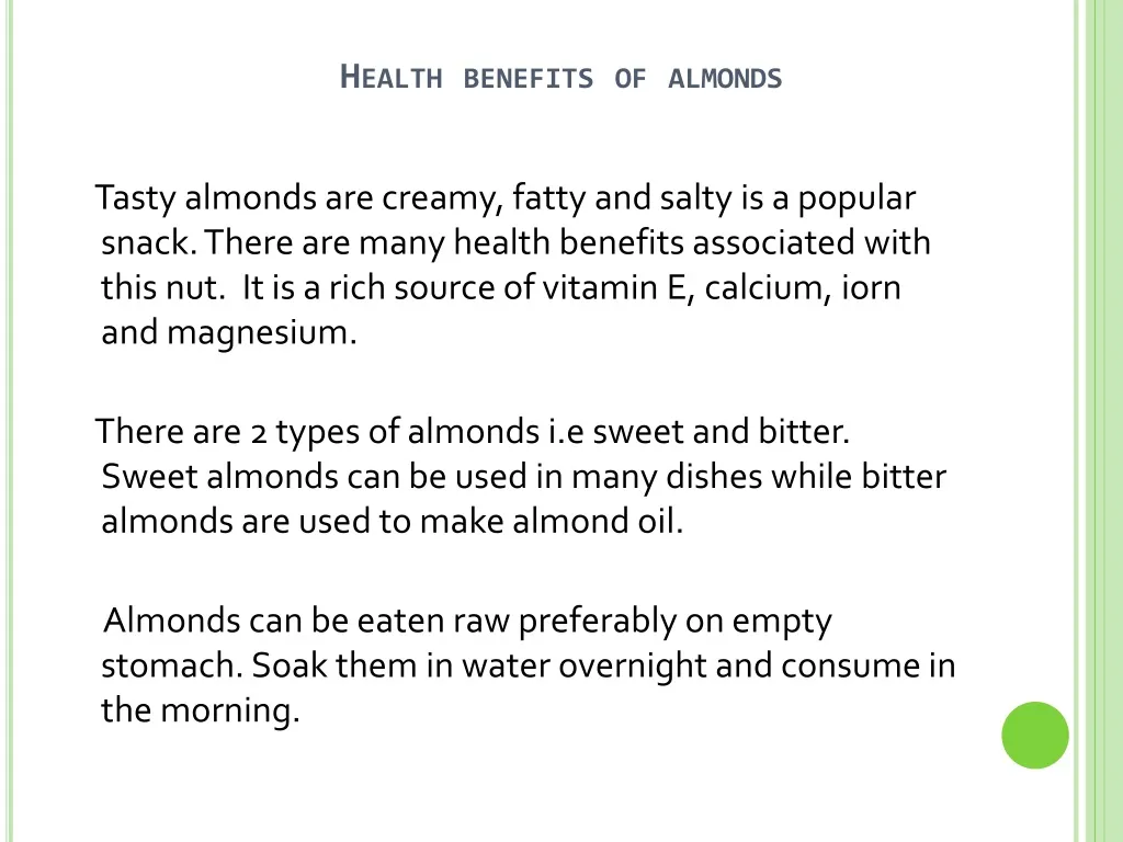 health benefits of almonds