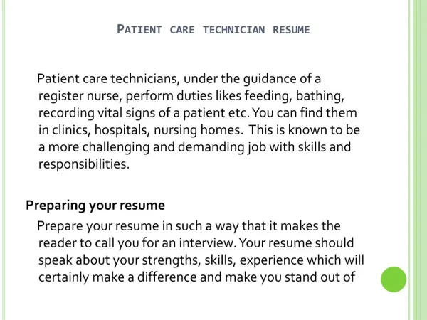 Patient Care Technician Resume Sample