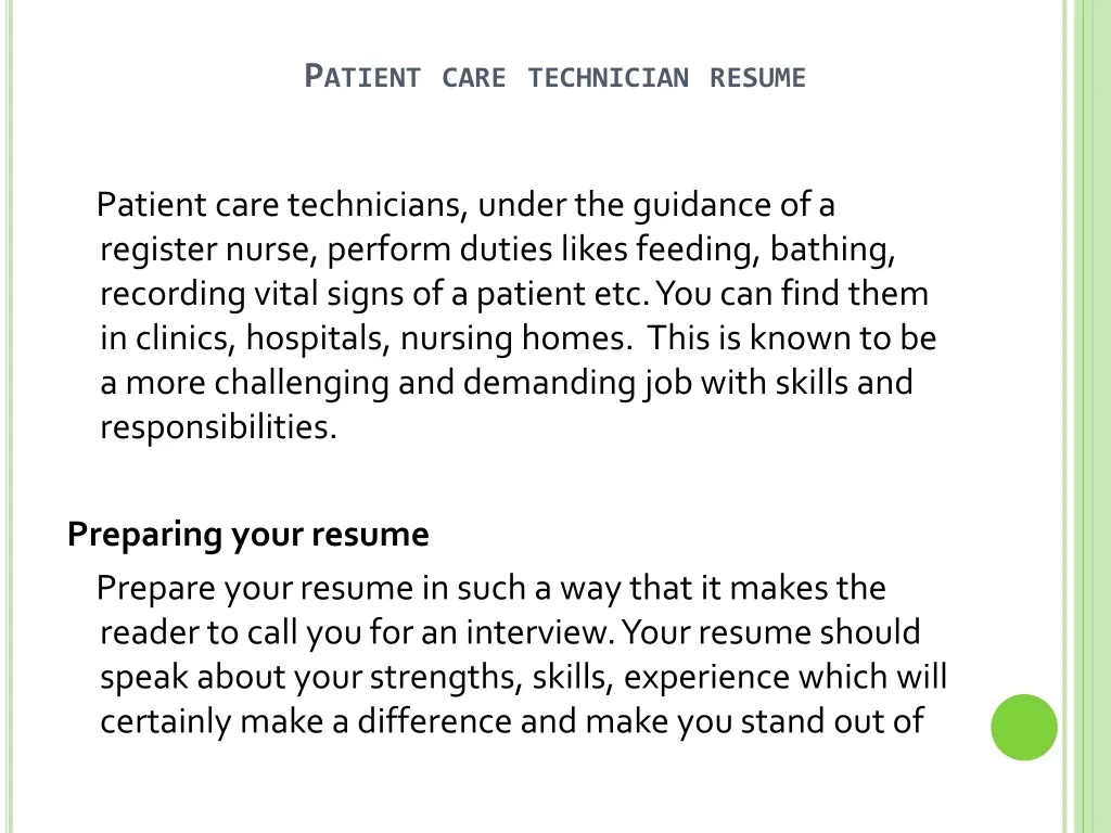 patient care technician resume