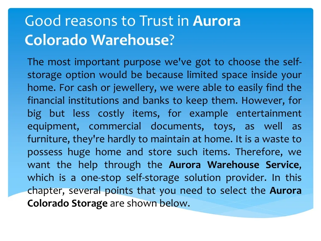 good reasons to trust in aurora colorado warehouse