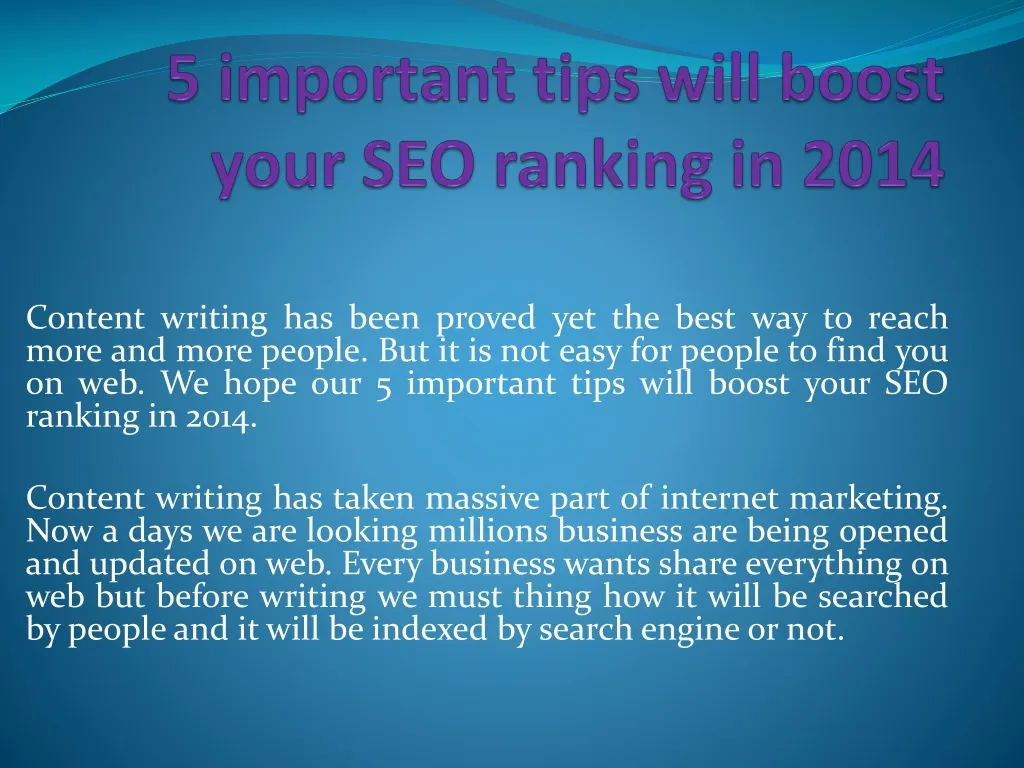 5 important tips will boost your seo ranking in 2014