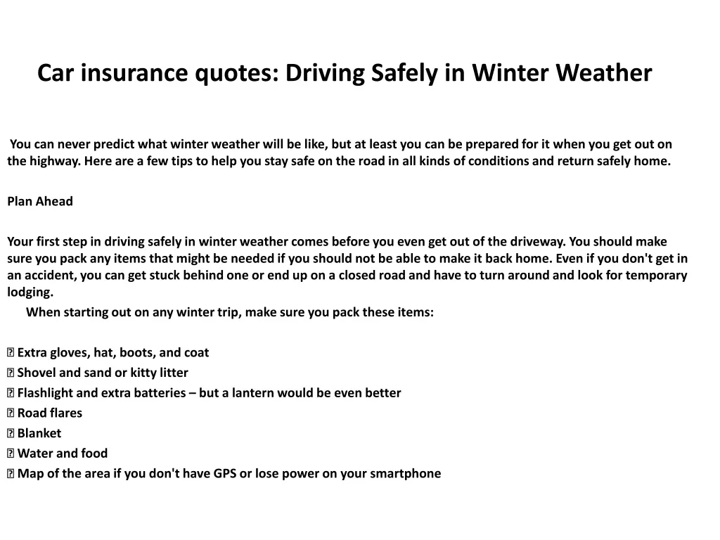 car insurance quotes driving safely in winter weather