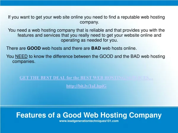 Features of a Good Web Hosting Company