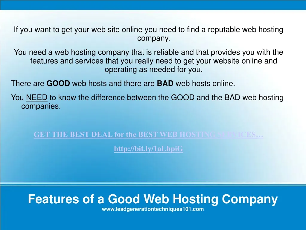features of a good web hosting company www leadgenerationtechniques101 com