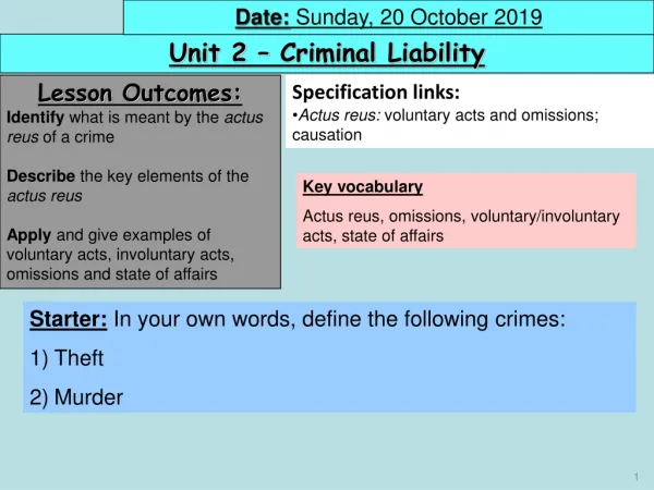 Unit 2 – Criminal Liability
