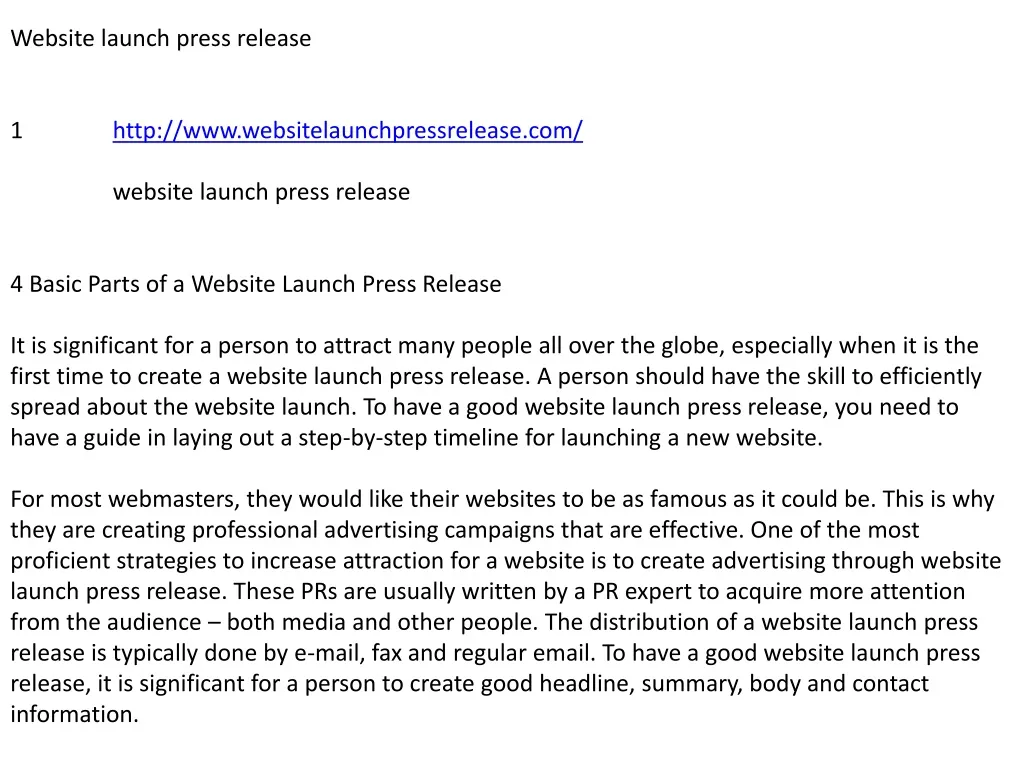 website launch press release 1 http