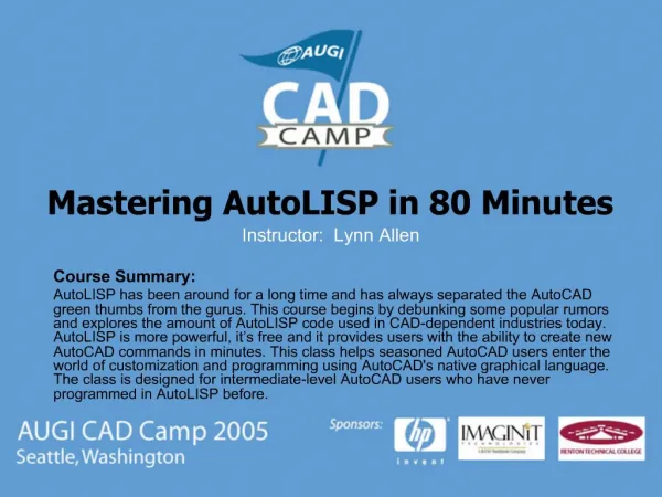 Mastering AutoLISP in 80 Minutes