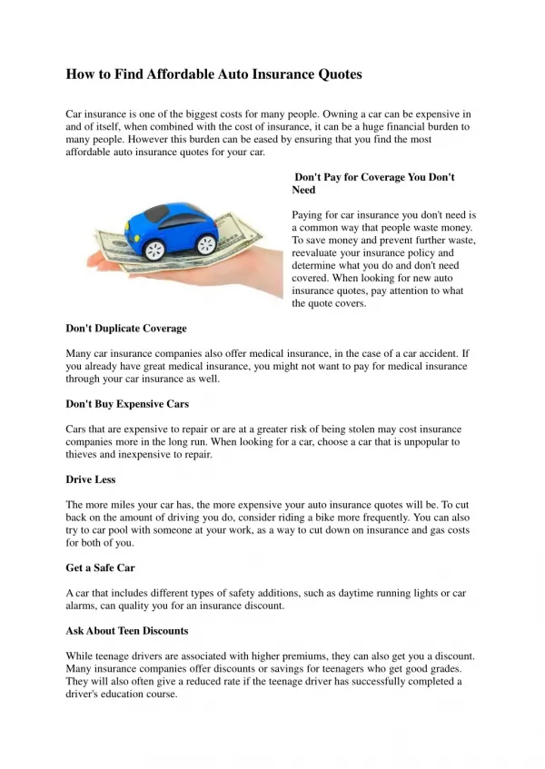 How to Find Affordable Auto Insurance Quotes