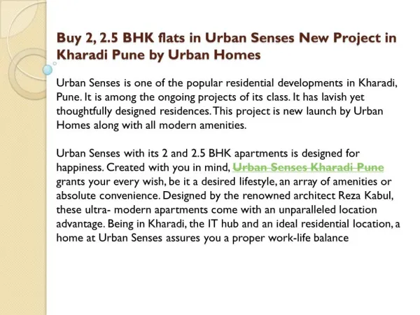 Urban Senses New Project in Kharadi Pune by Urban Homes