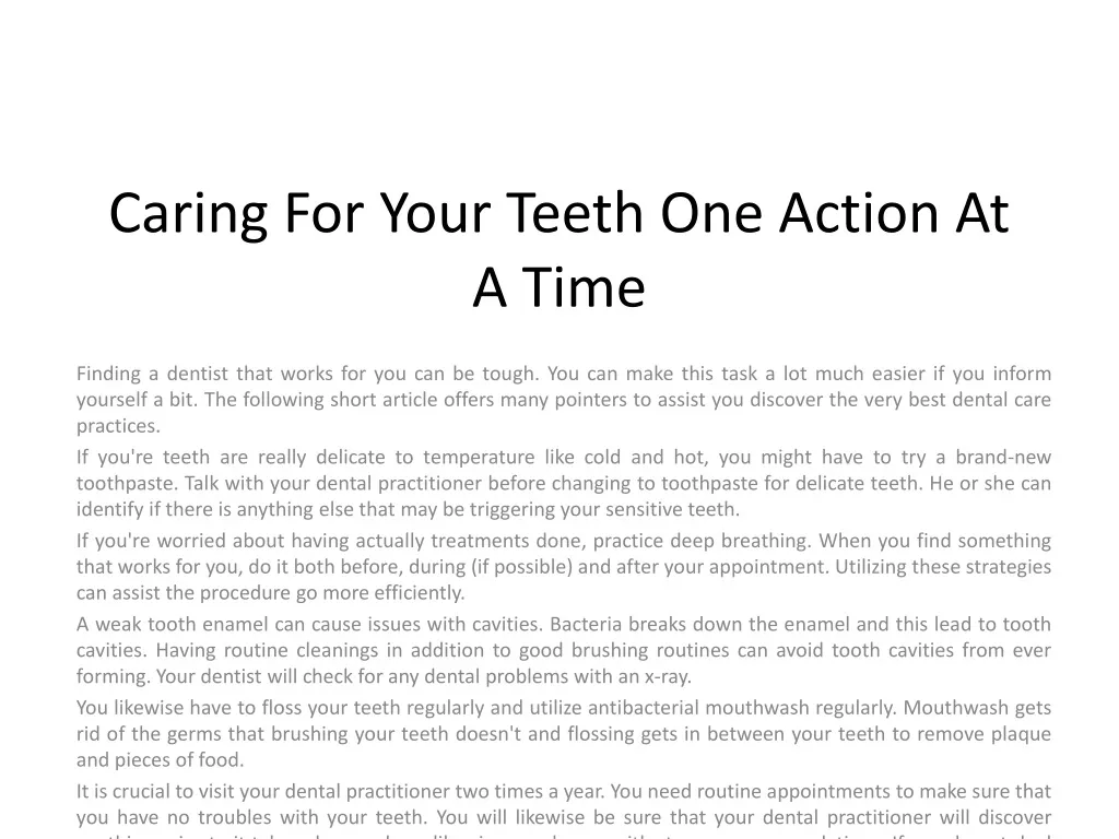 caring for your teeth one action at a time