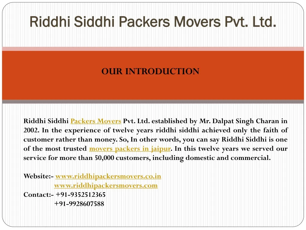 riddhi siddhi packers movers pvt ltd