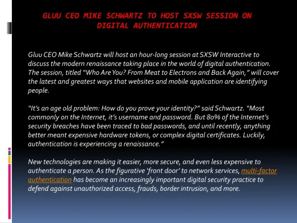 Gluu CEO Mike Schwartz to host SXSW session on digital auth