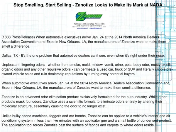 Stop Smelling, Start Selling - Zanotize Looks to Make