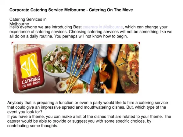Corporate Catering Service Melbourne - Catering On The Move