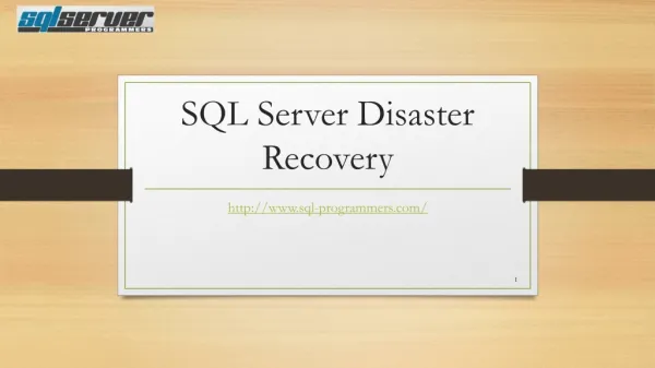 SQL Disaster Recovery