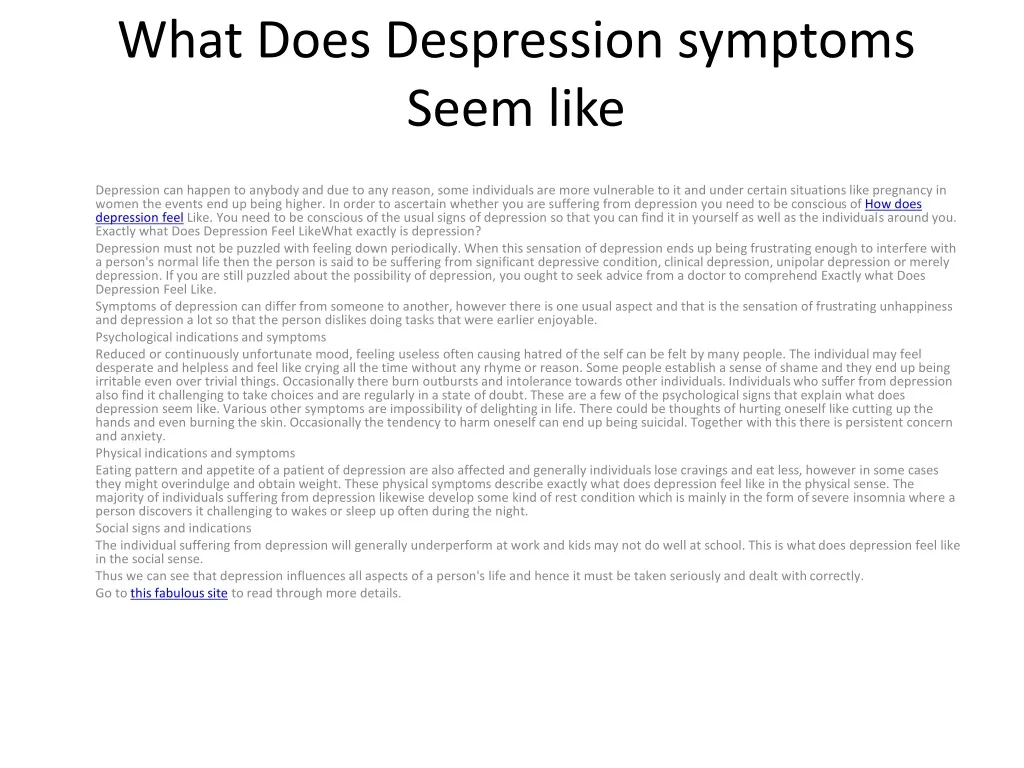what does despression symptoms seem like
