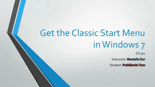 Get the classic Start manu on Window 7