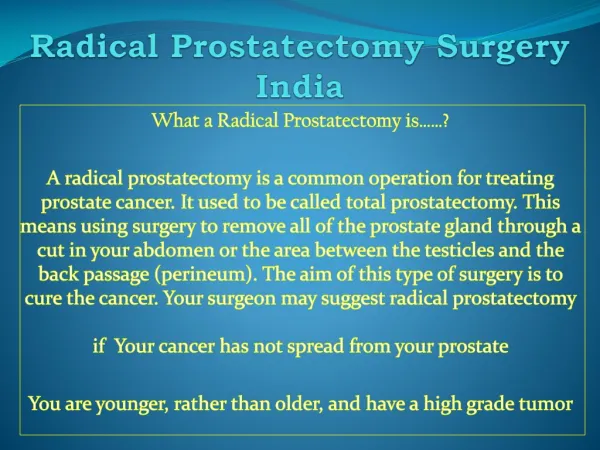 Radical Retropubic Prostatectomy India