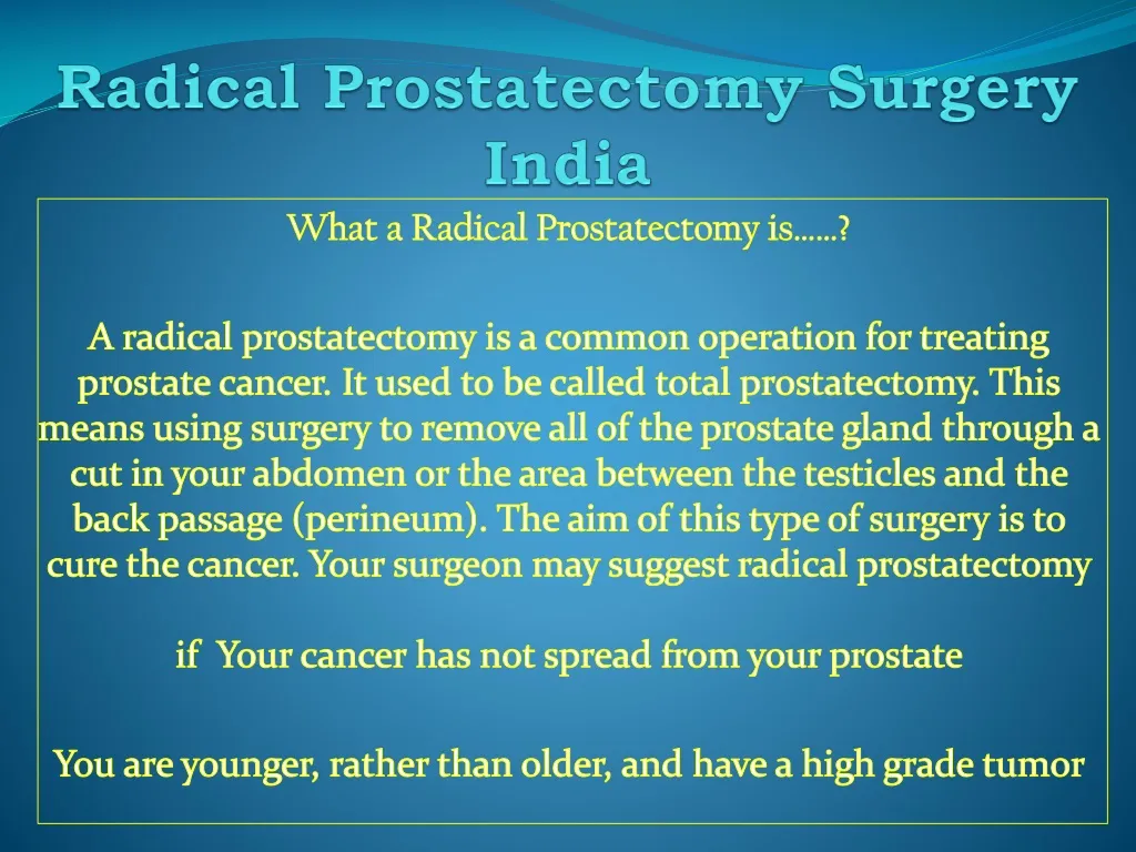 radical prostatectomy s urgery india