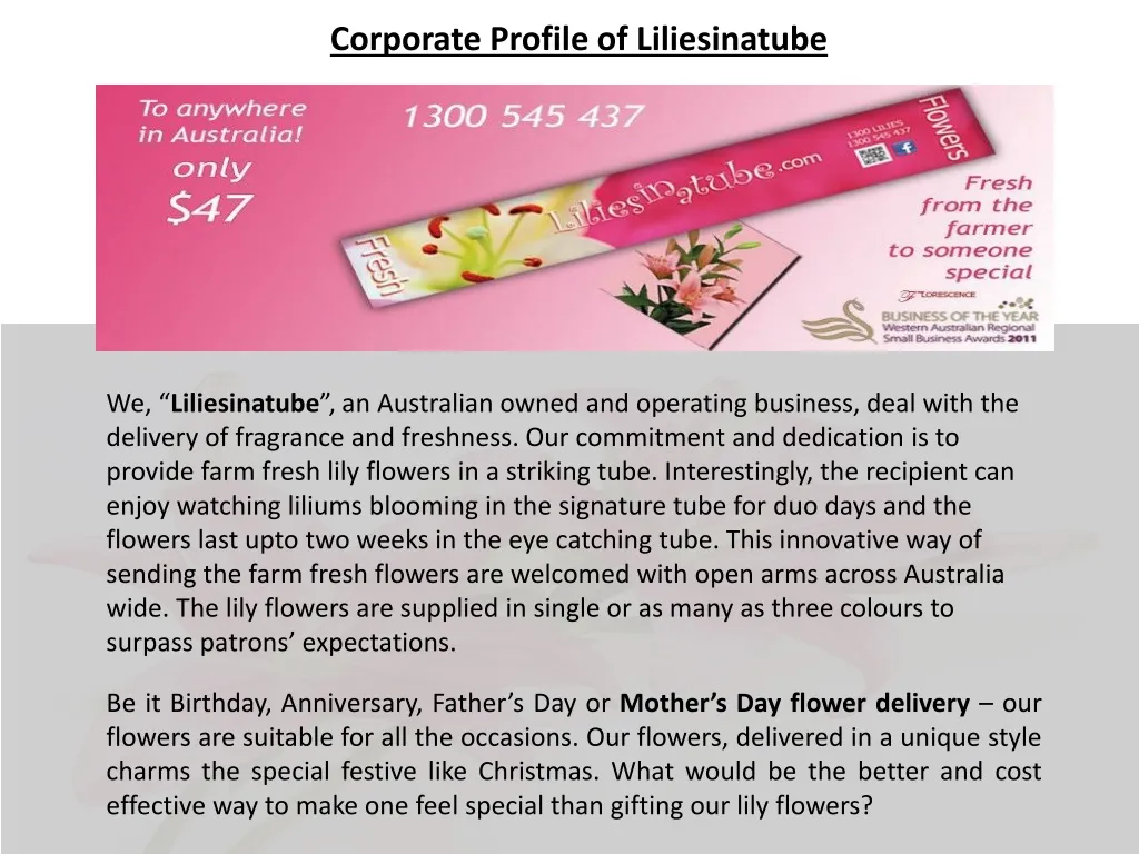 corporate profile of liliesinatube