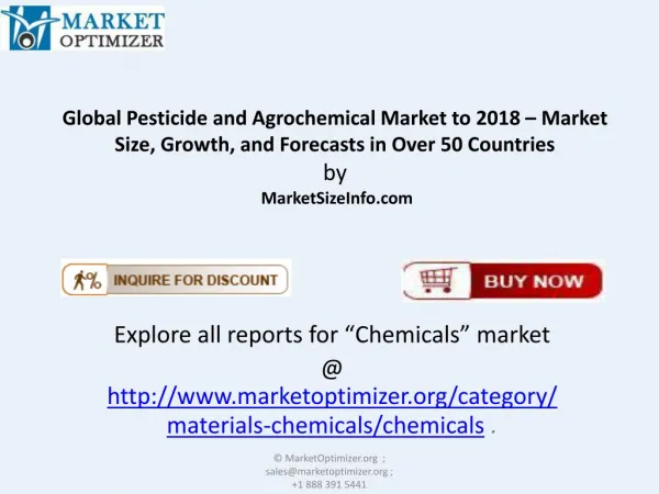 Growth of Agrochemical and Pesticide Industry to 2018.