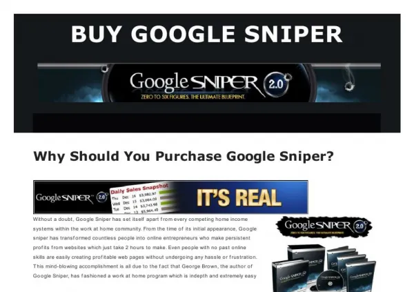 Guarantee Online Earnings with Google Sniper 2