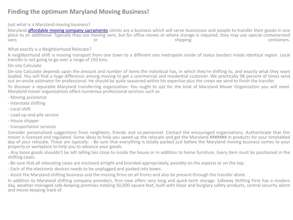 finding the optimum maryland moving business just